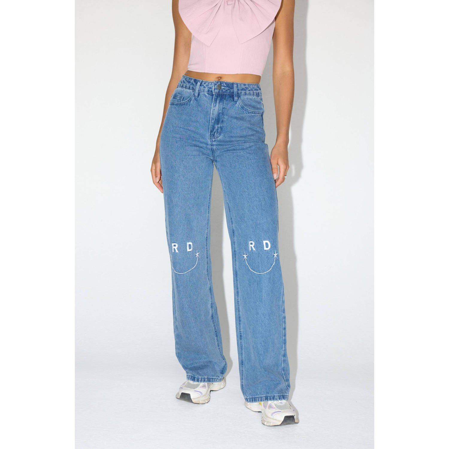 Refined Department high waist straight leg jeans medium blue denim