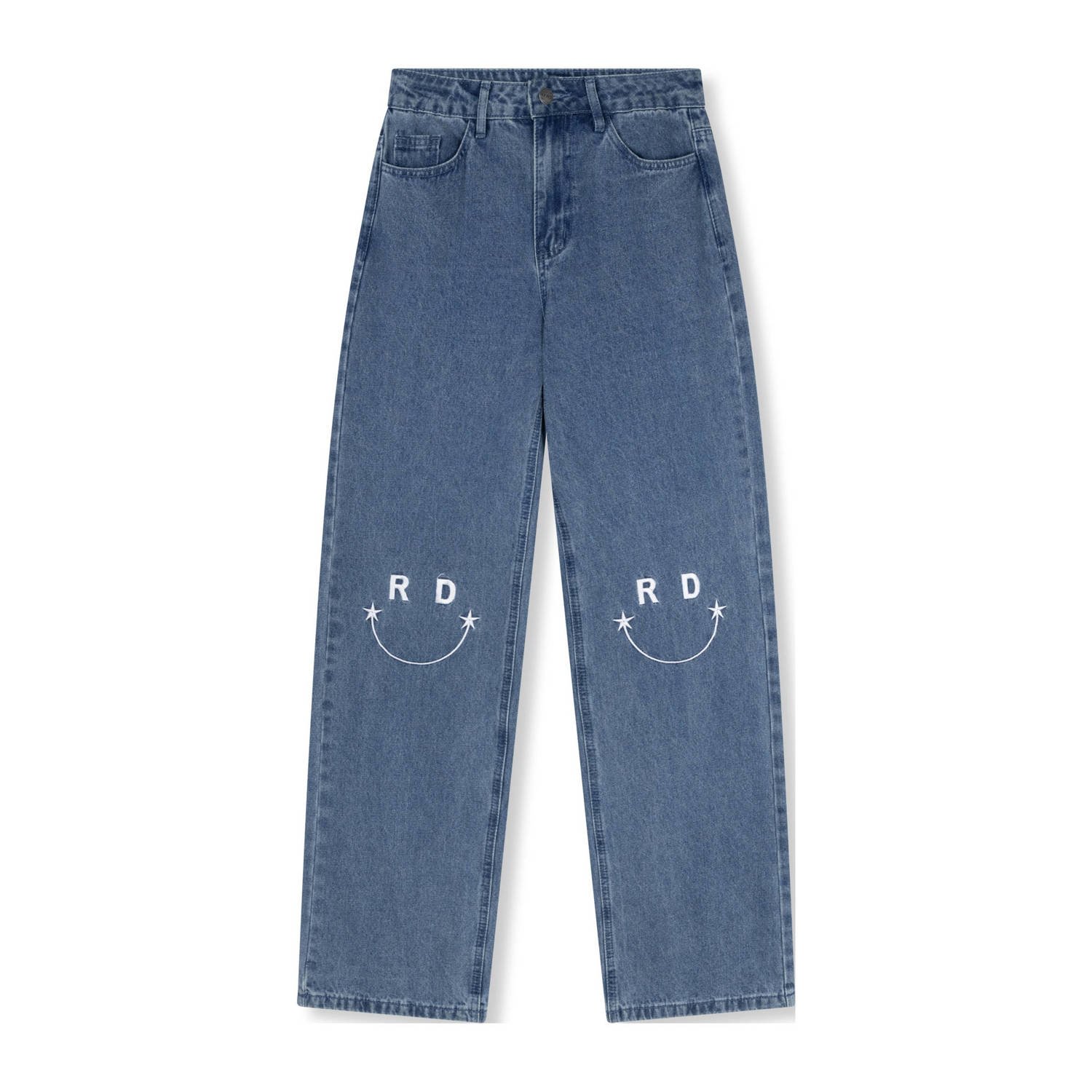 Refined Department high waist straight leg jeans medium blue denim
