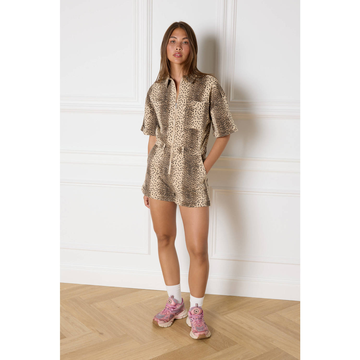 Refined Department playsuit met panterprint bruin zwart