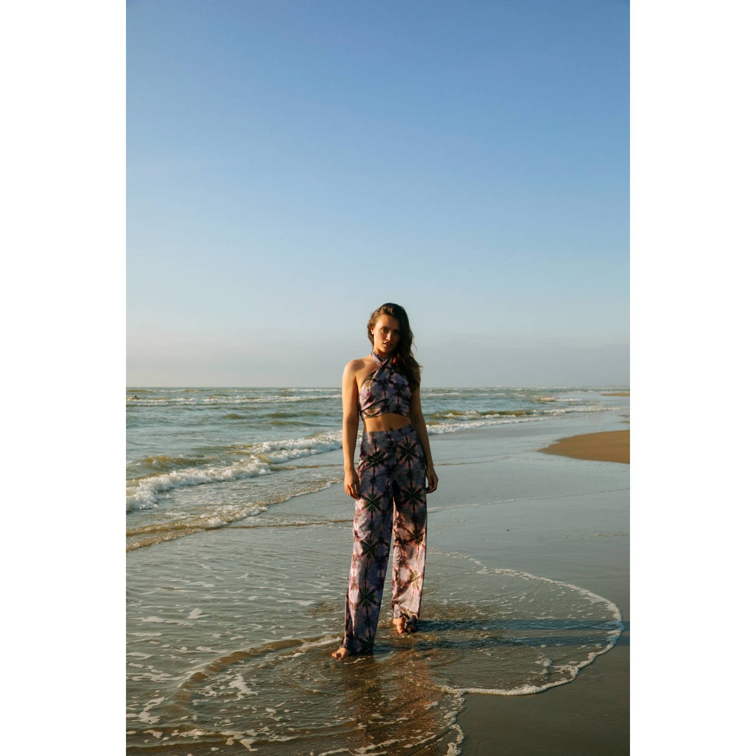 Refined Department high waist wide leg broek met grafische print lila