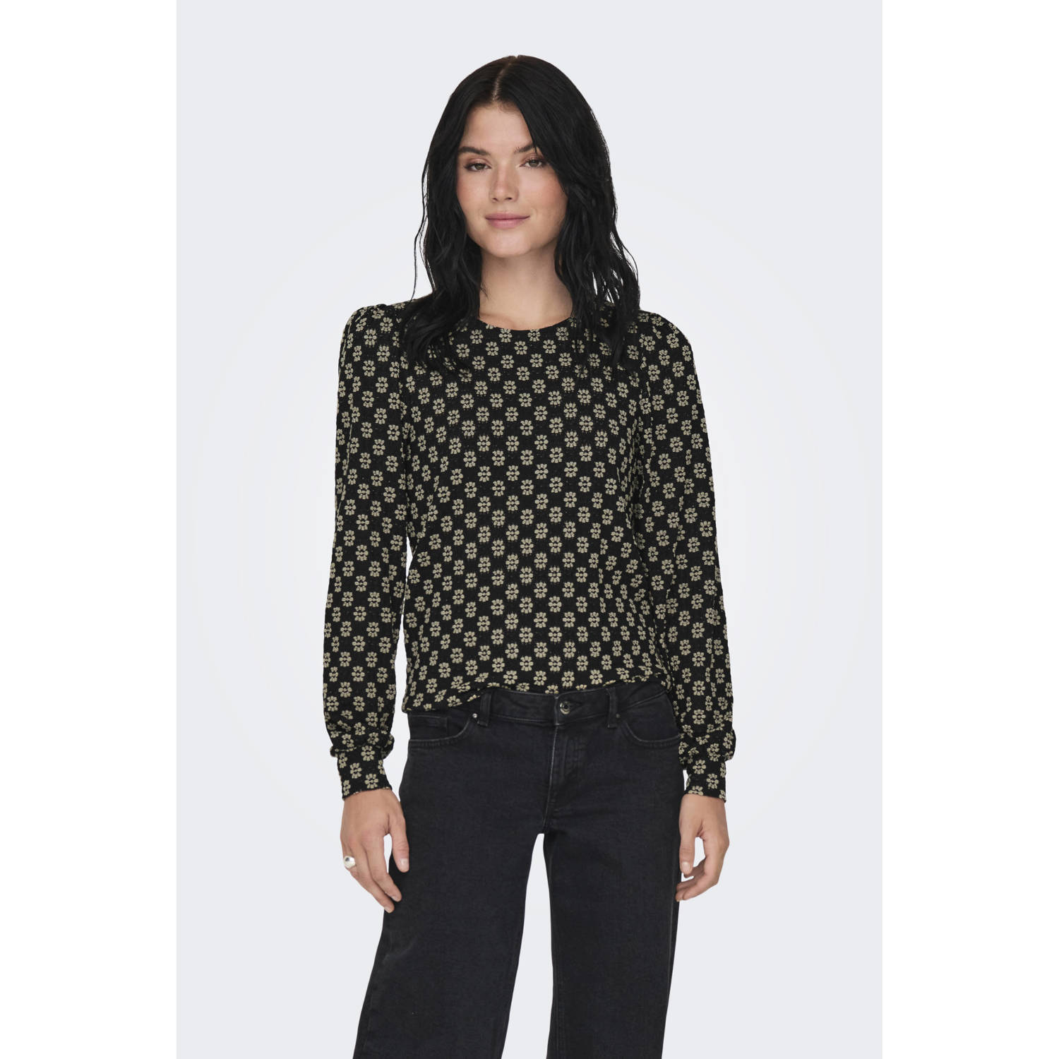 ONLY top ONLMARLEY met all over print zwart crème
