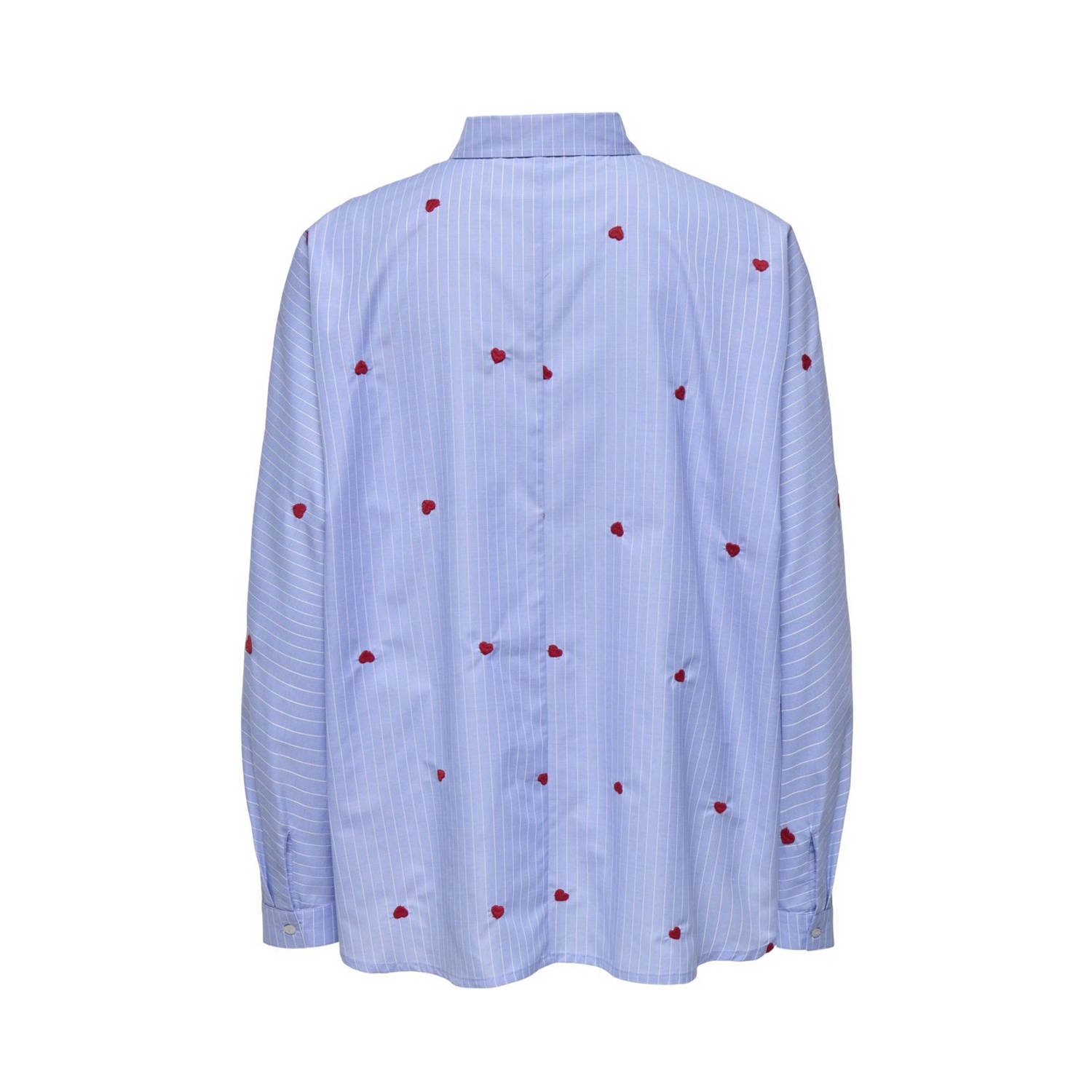 ONLY blouse ONLNEW LINA GRACE met hartjes en borduursels lichtblauw wit rood