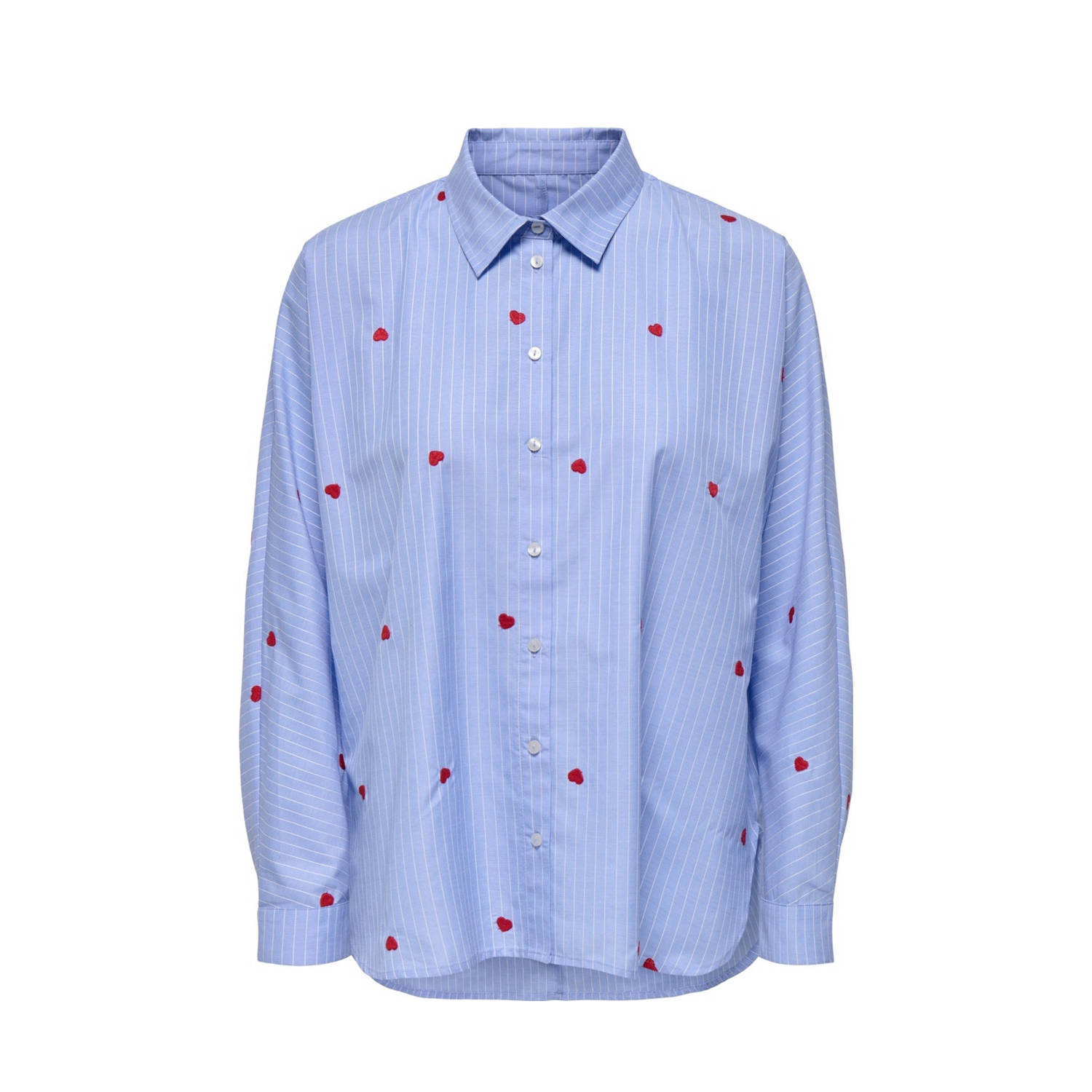 ONLY blouse ONLNEW LINA GRACE met hartjes en borduursels lichtblauw wit rood