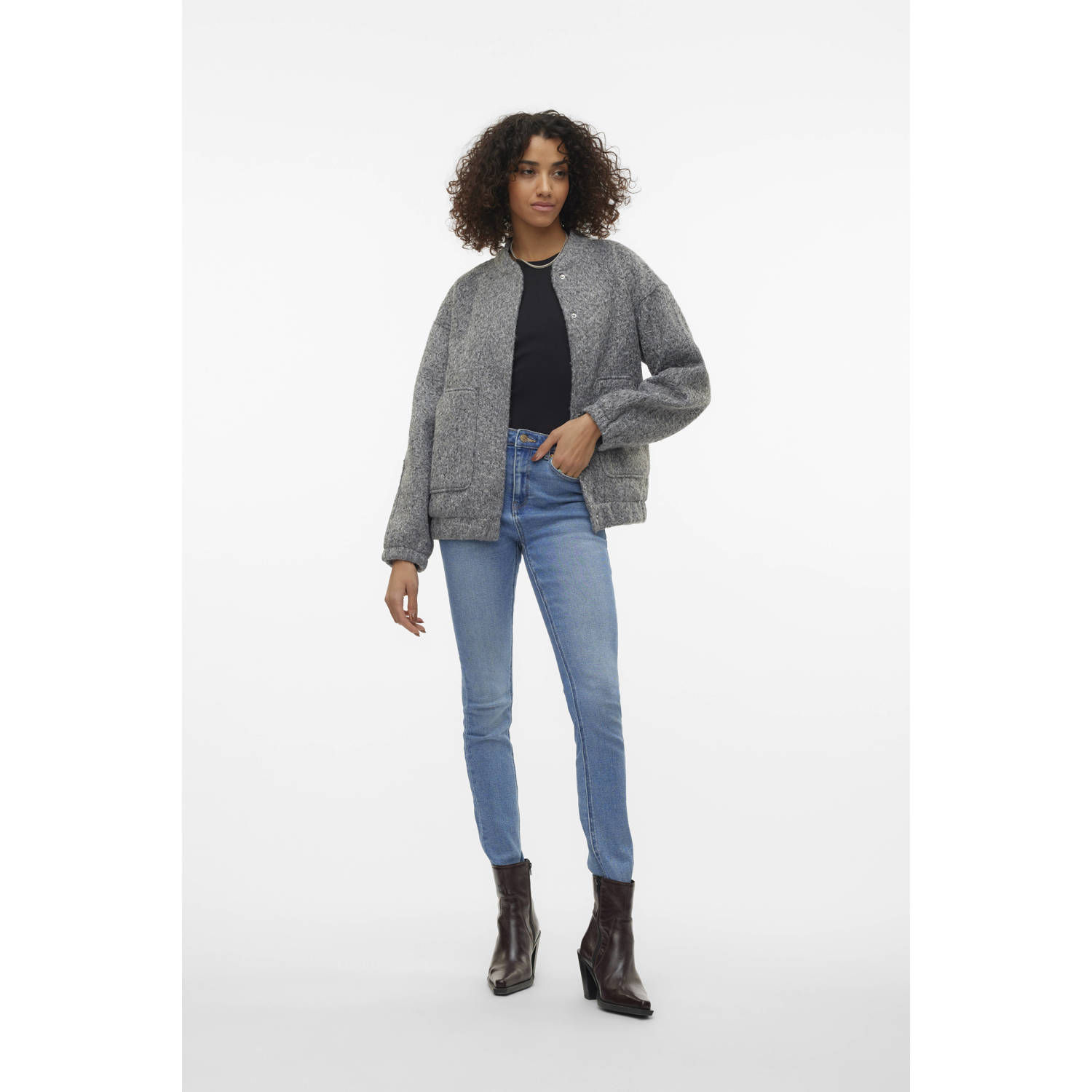 VERO MODA gebreid jasje VMAMBER grijs