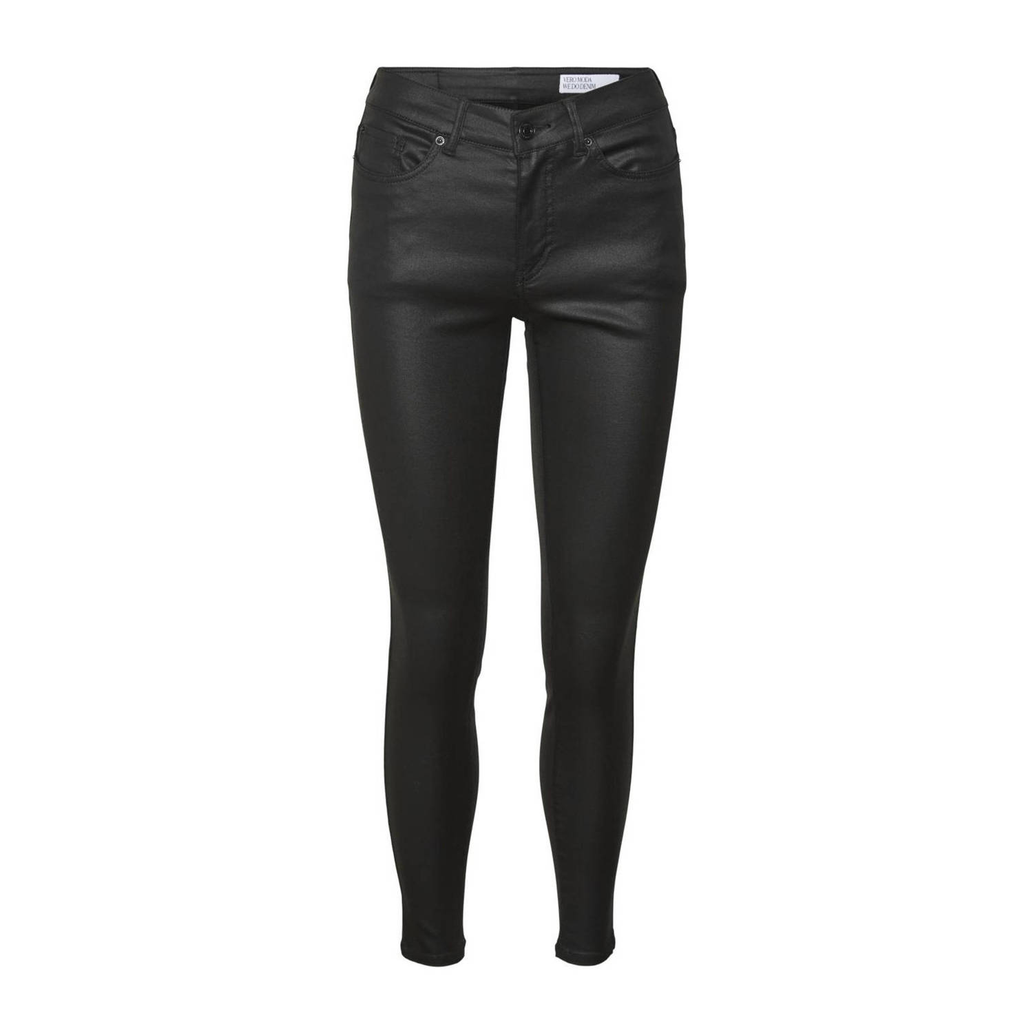 VERO MODA imitatieleren slim fit jeans VMFLASH zwart