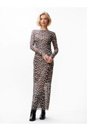thumbnail: Bruine dames Catwalk Junkie maxi jurk van polyamide met panterprint, lange mouwen en ronde hals