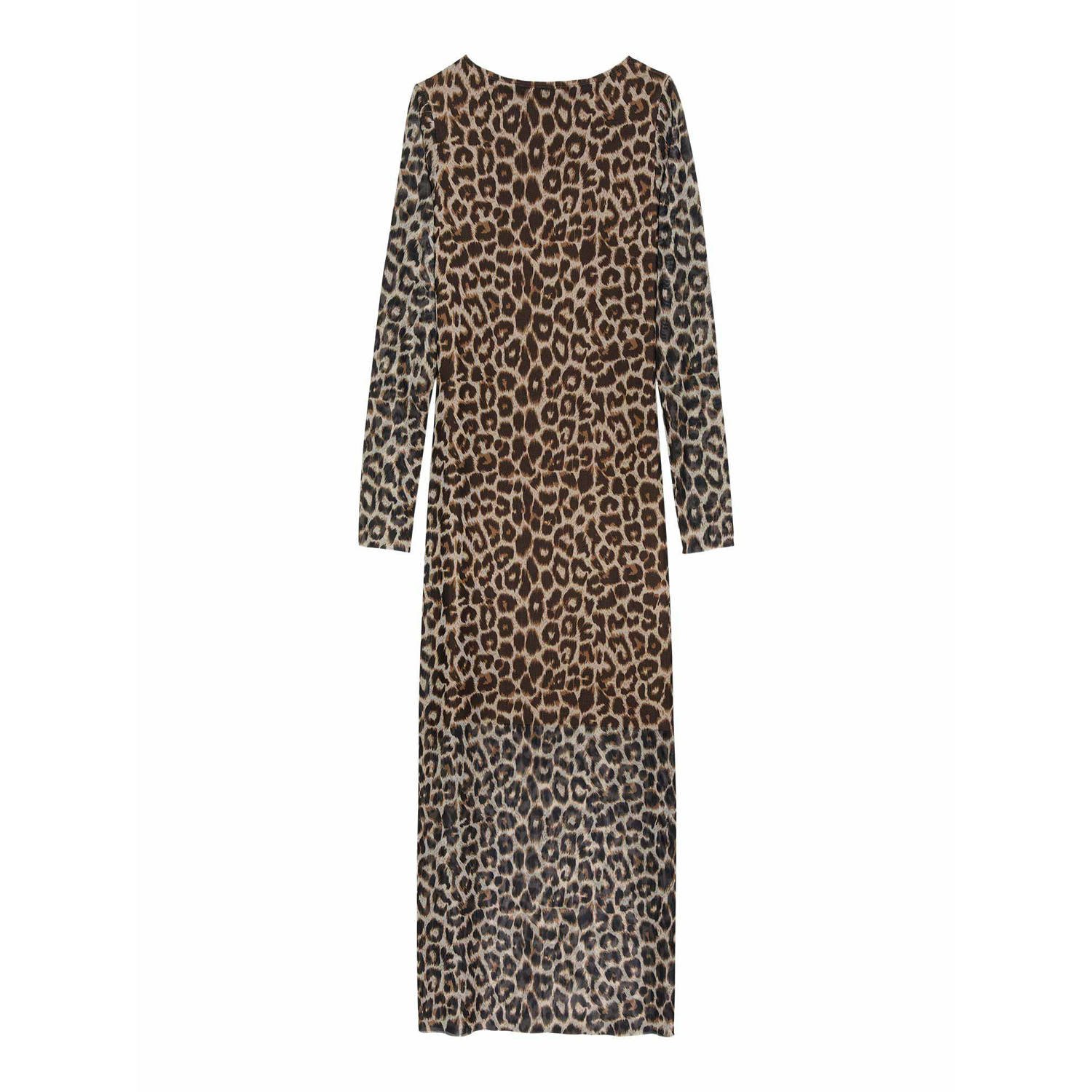 CATWALK JUNKIE Dames Jurken Long Sleeve Mesh Dress Leopard