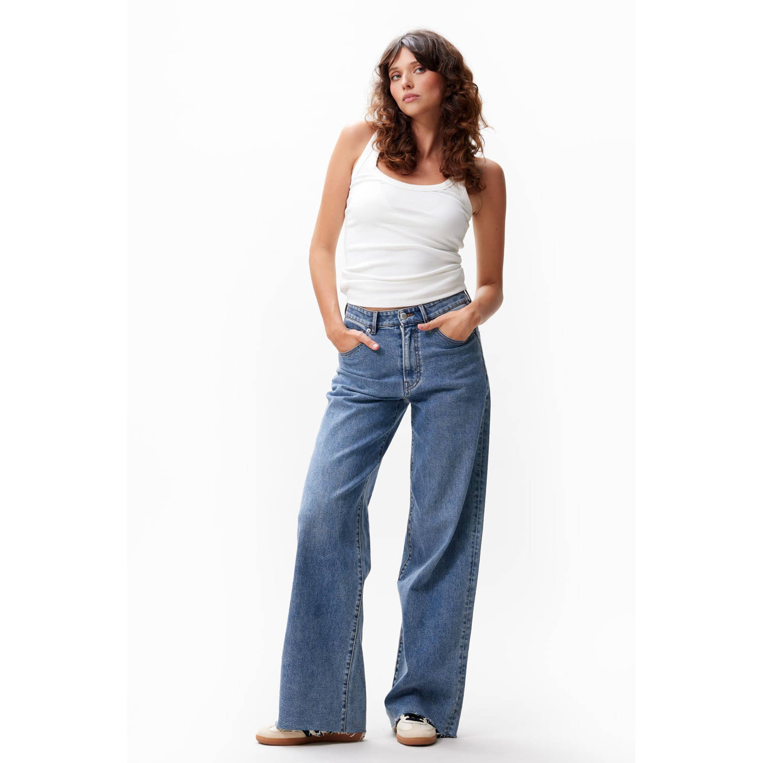 Catwalk Junkie Donkerblauwe Loose Fit Wide Jeans Blue Dames