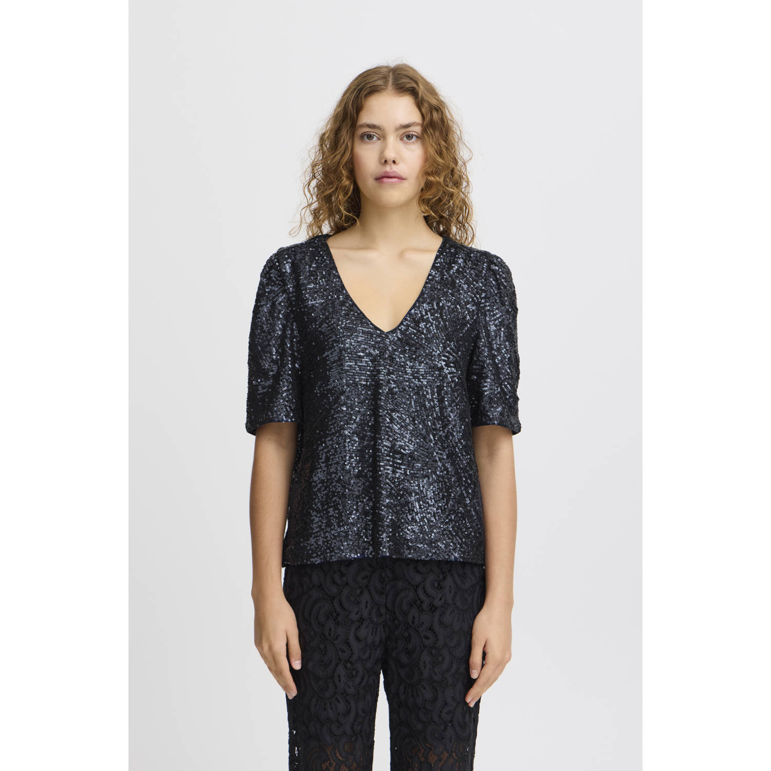 ICHI top pailletten IHFAUCA zwart