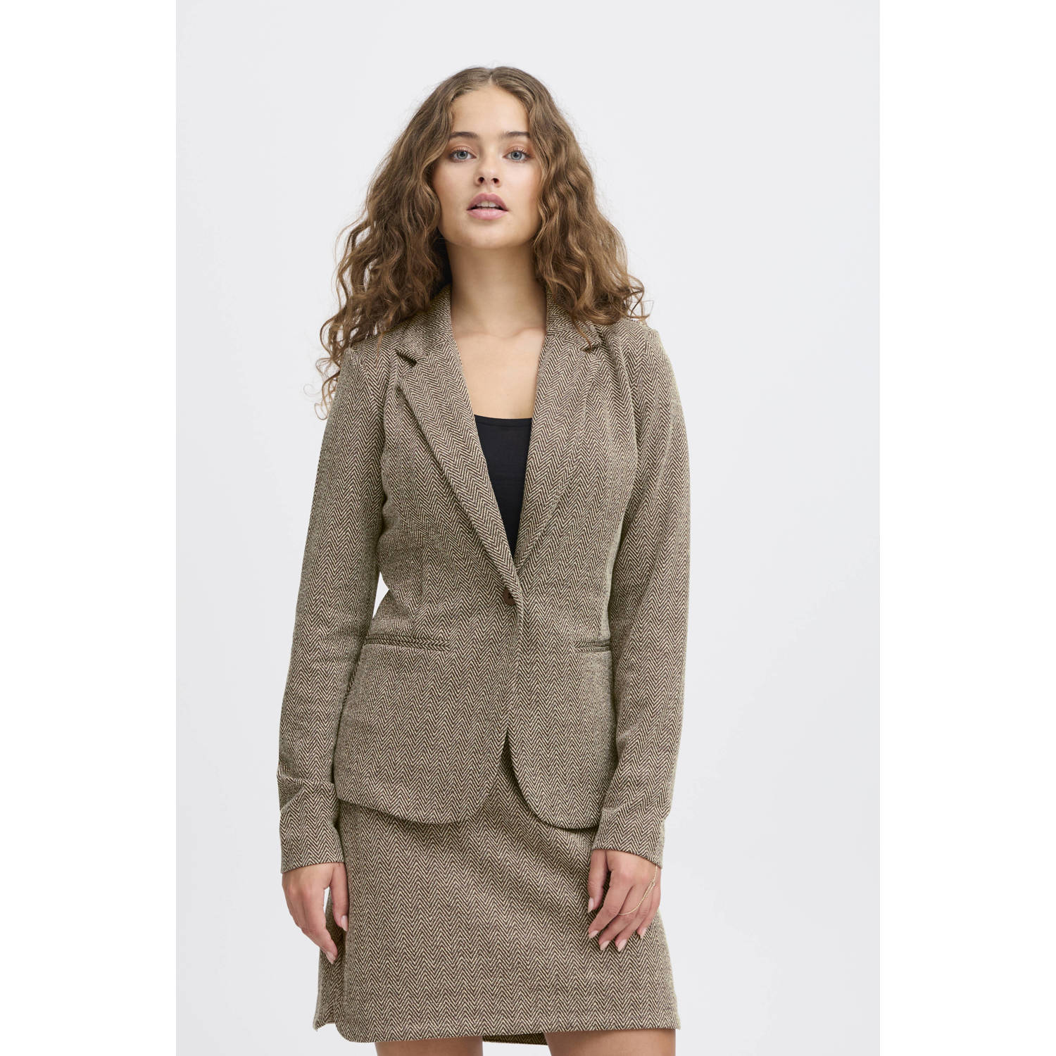 ICHI getailleerde blazer IHKATE JACQUARD bruin