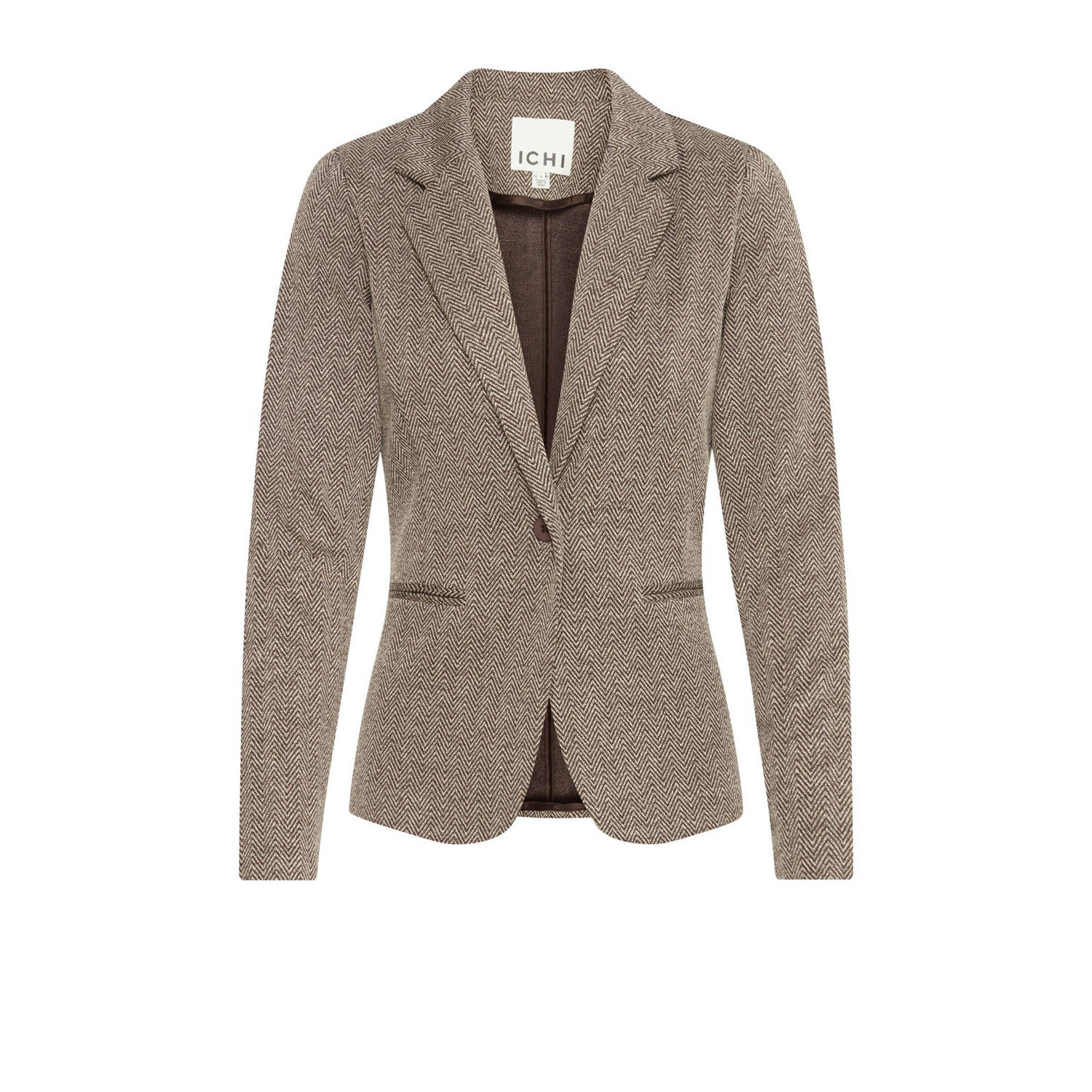 Ichi Elegante Jacquard Blazer Jas Herringbone Gray Dames