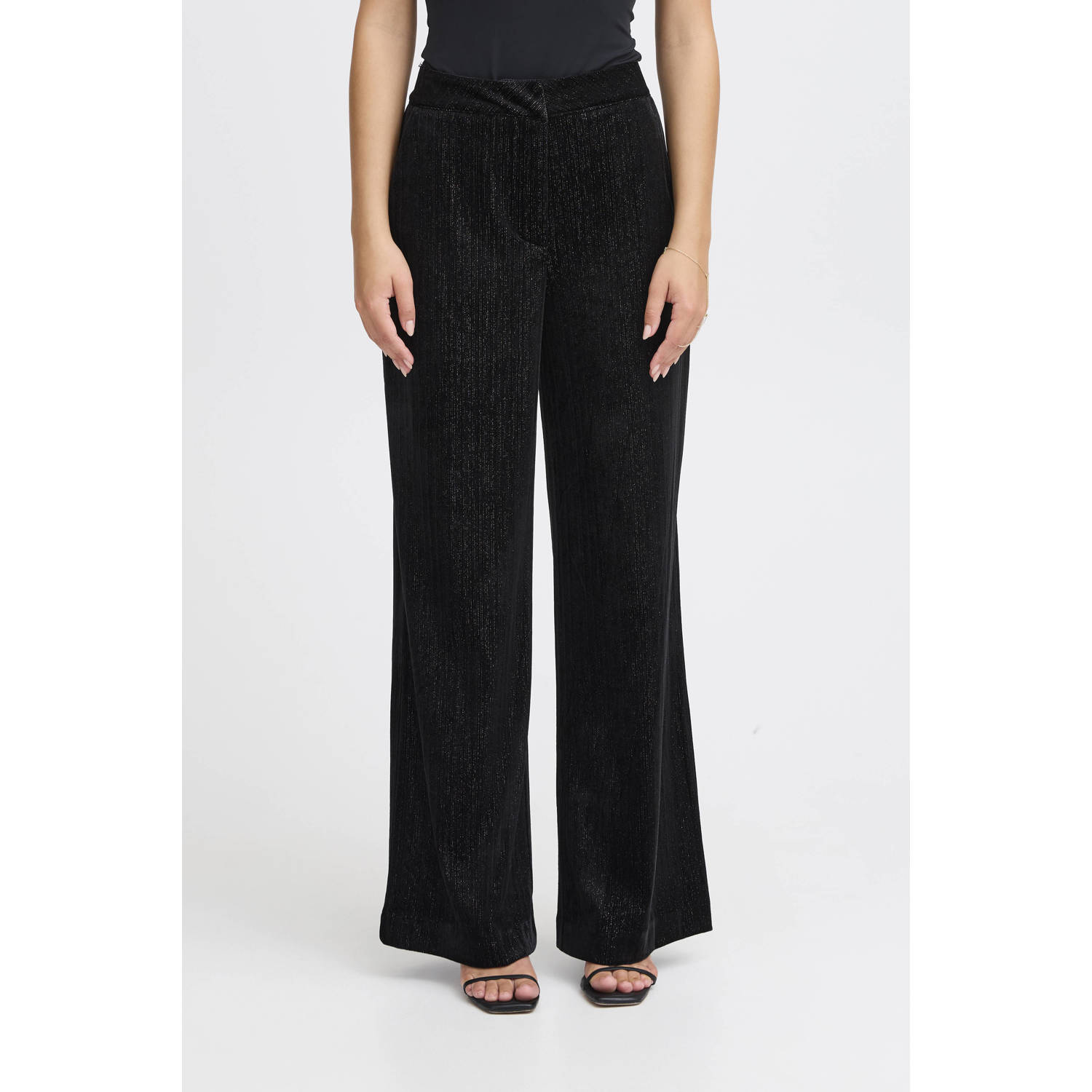 ICHI high waist wide leg broek IHKATE zwart