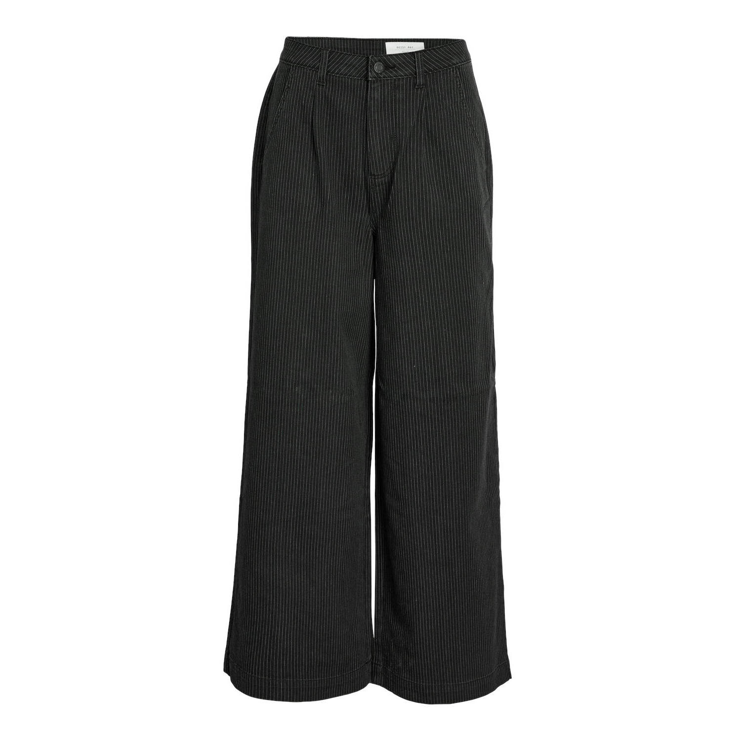NOISY MAY high waist wide leg broek met krijtstreep zwart
