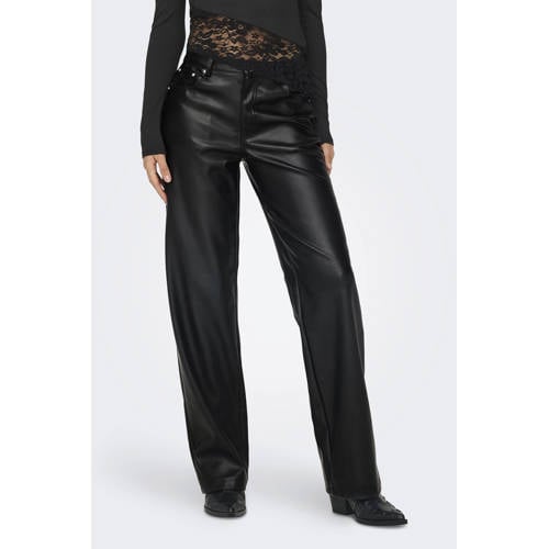 ONLY coated high waist straight fit broek ONLKIRI zwart afbeelding