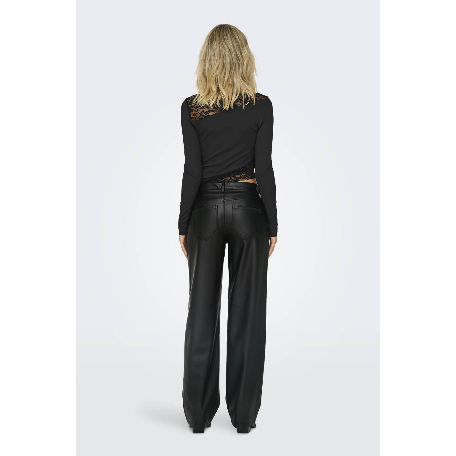 ONLY coated high waist straight fit broek ONLKIRI zwart