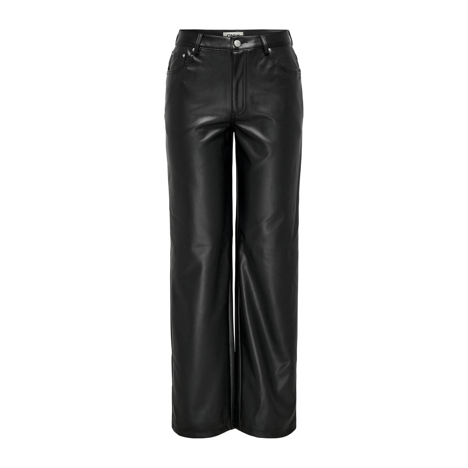 ONLY coated high waist straight fit broek ONLKIRI zwart