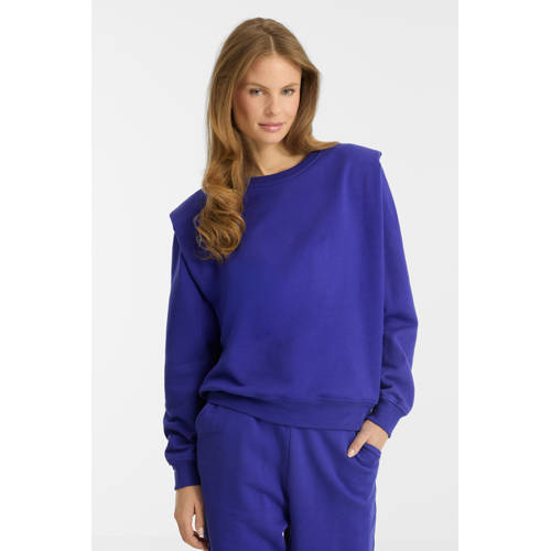 anytime sweater met schoudervulling blauw afbeelding
