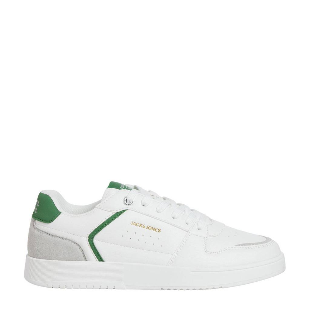 Witte heren JACK & JONES sneakers van imitatieleer met veters en effen