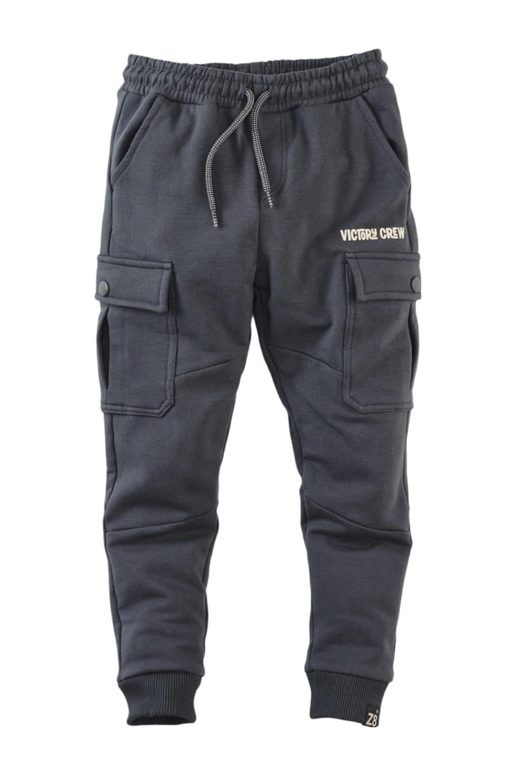 Antraciete jongens Z8 regular fit cargo broek Cooper van katoen met elastische tailleband met koord en effen