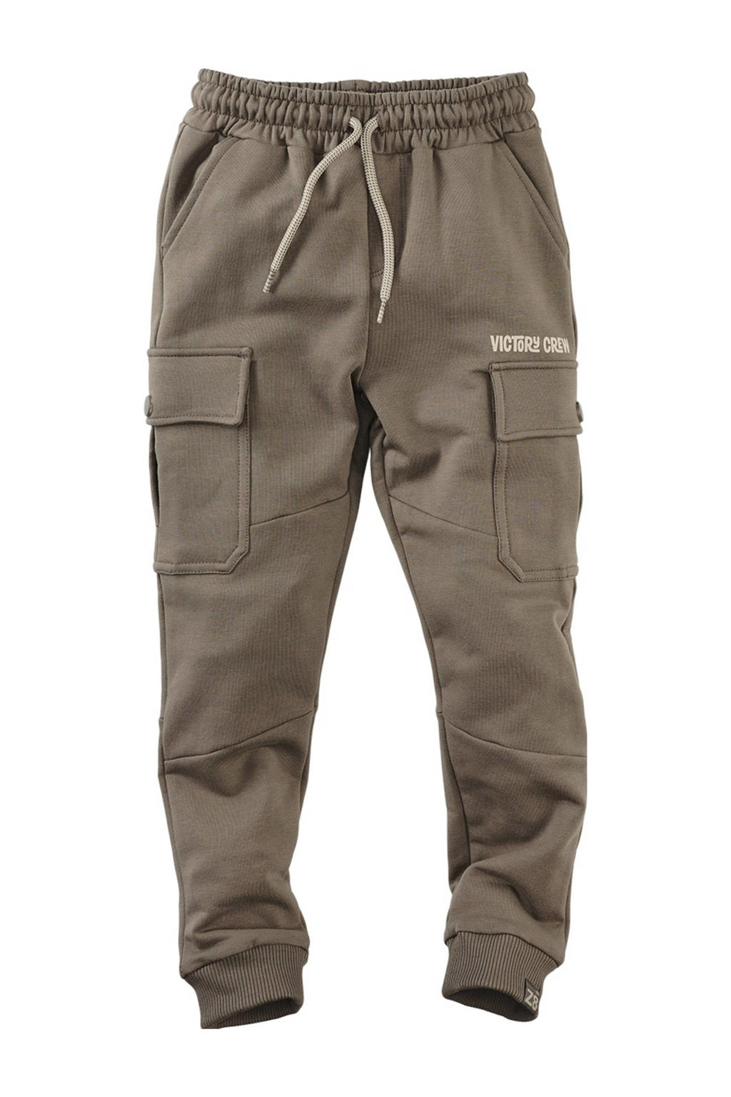 Taupe jongens Z8 kids regular fit cargo broek Cooper van stretchkatoen met elastische tailleband met koord en effen