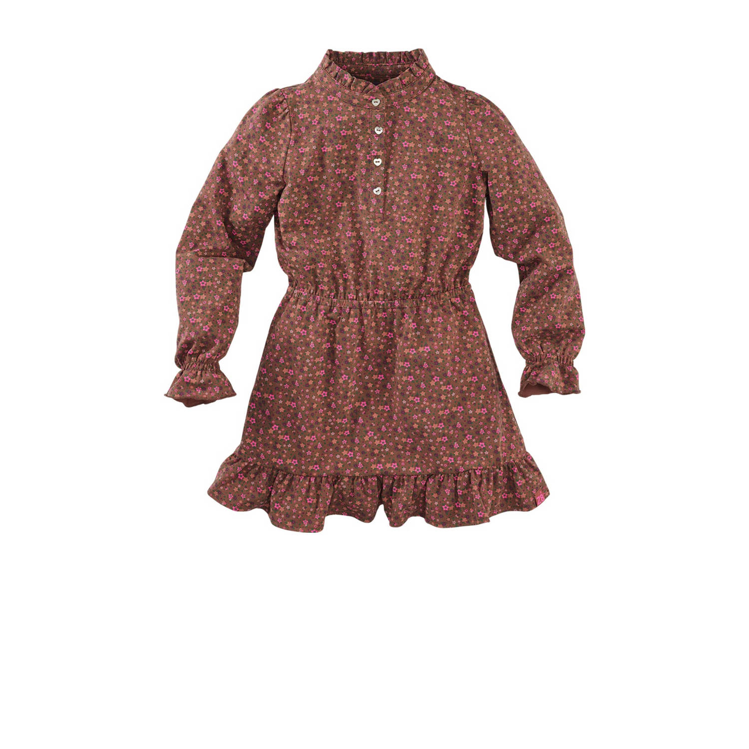 Z8 jurk Lianne met bloemenprint en ruches bruin roze