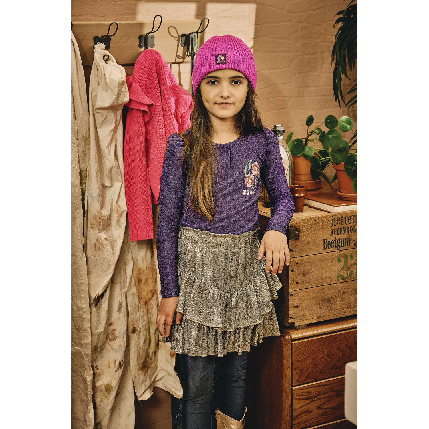 Z8 longsleeve Liva met glitters en ruches paars