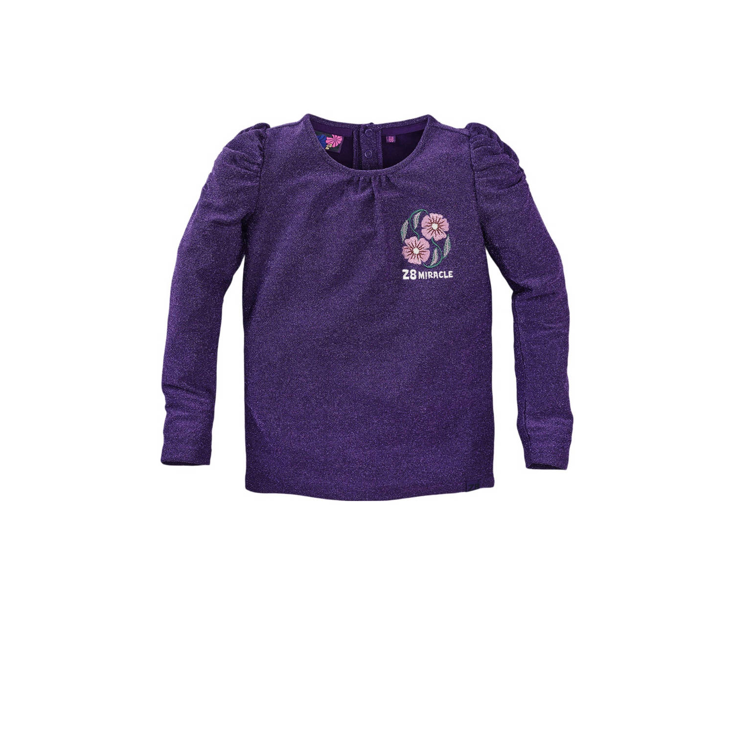 Z8 longsleeve Liva met glitters en ruches paars