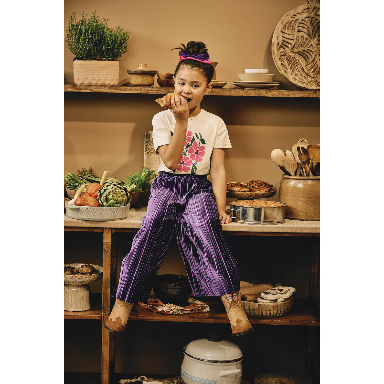 Z8 fluwelen wide leg broek Ceylin paars