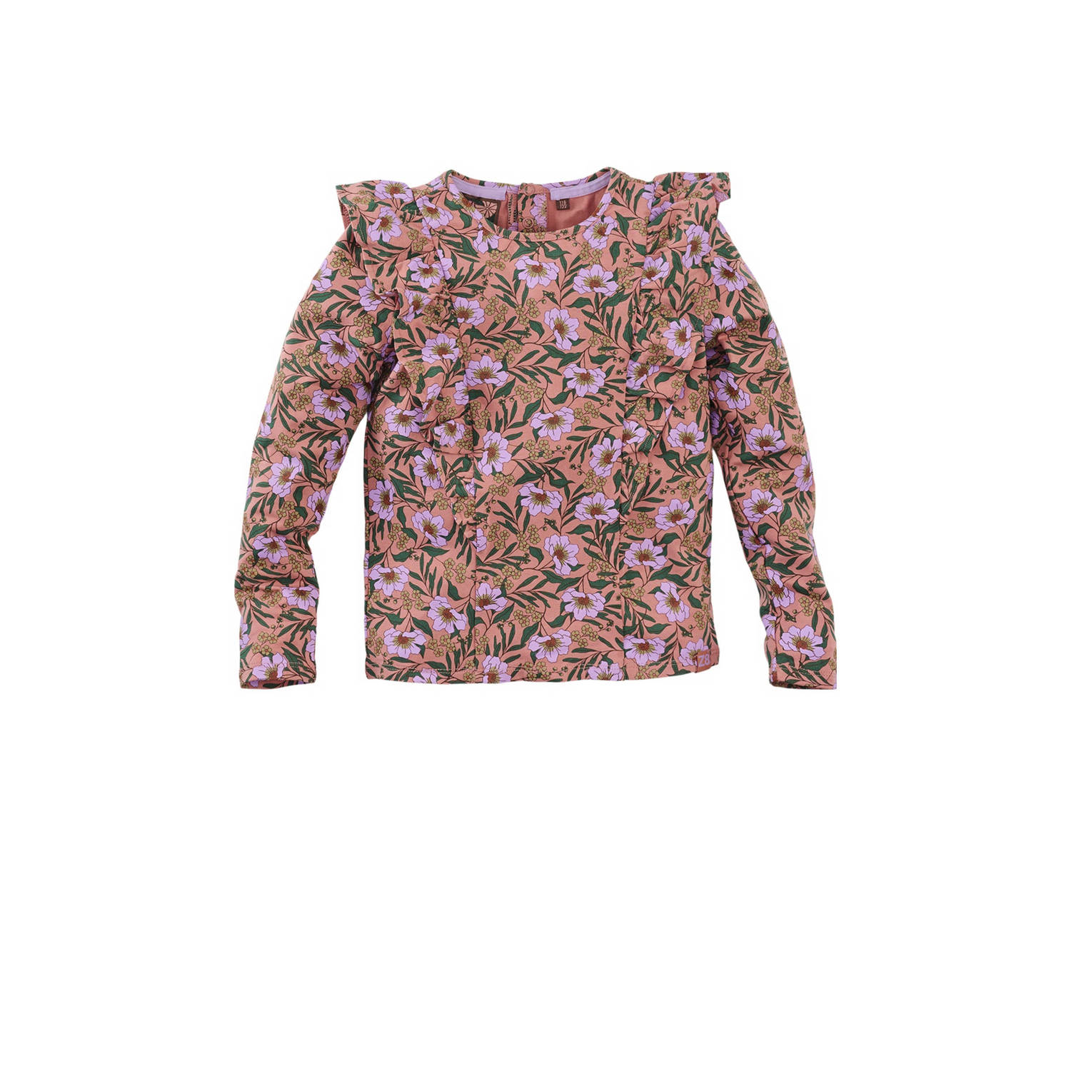 Z8 longsleeve Yelina met ruches zalmroze roze groen