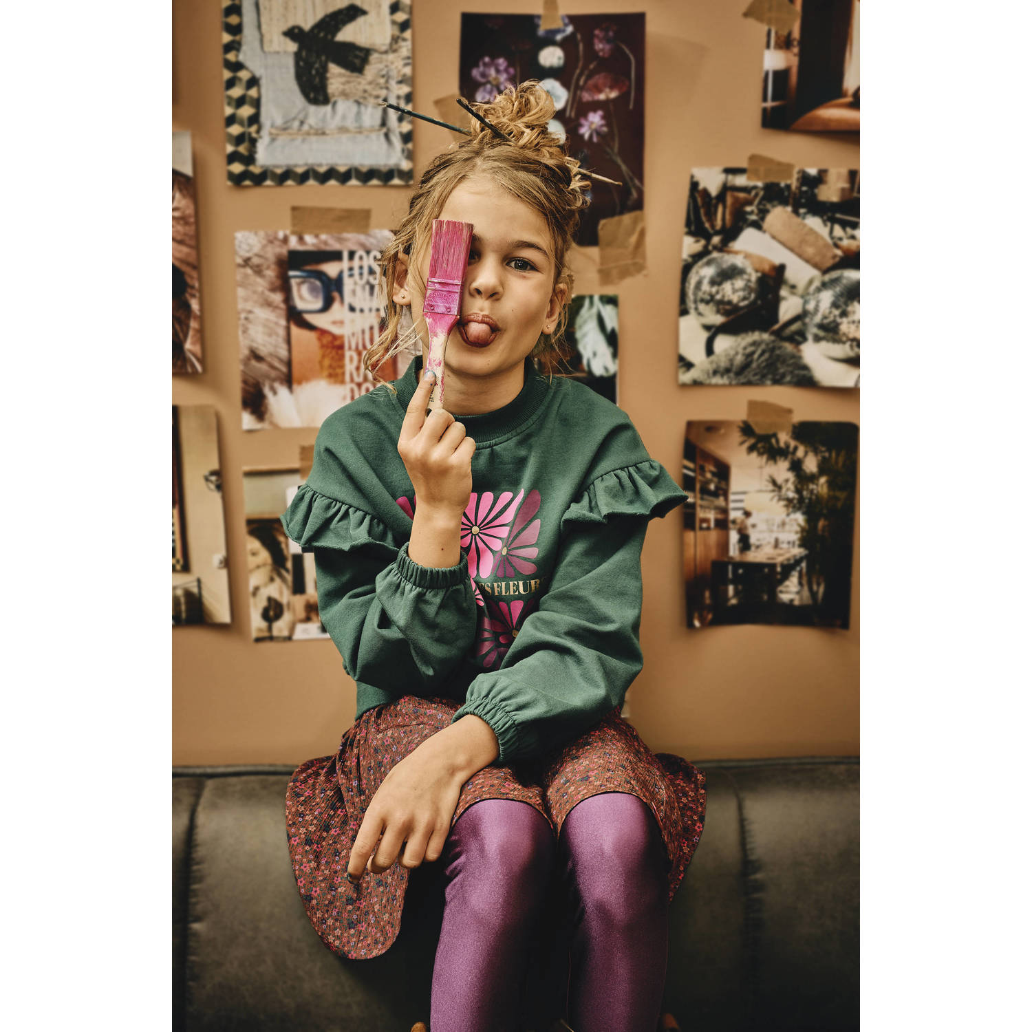 Z8 sweater Myla met ruches groen
