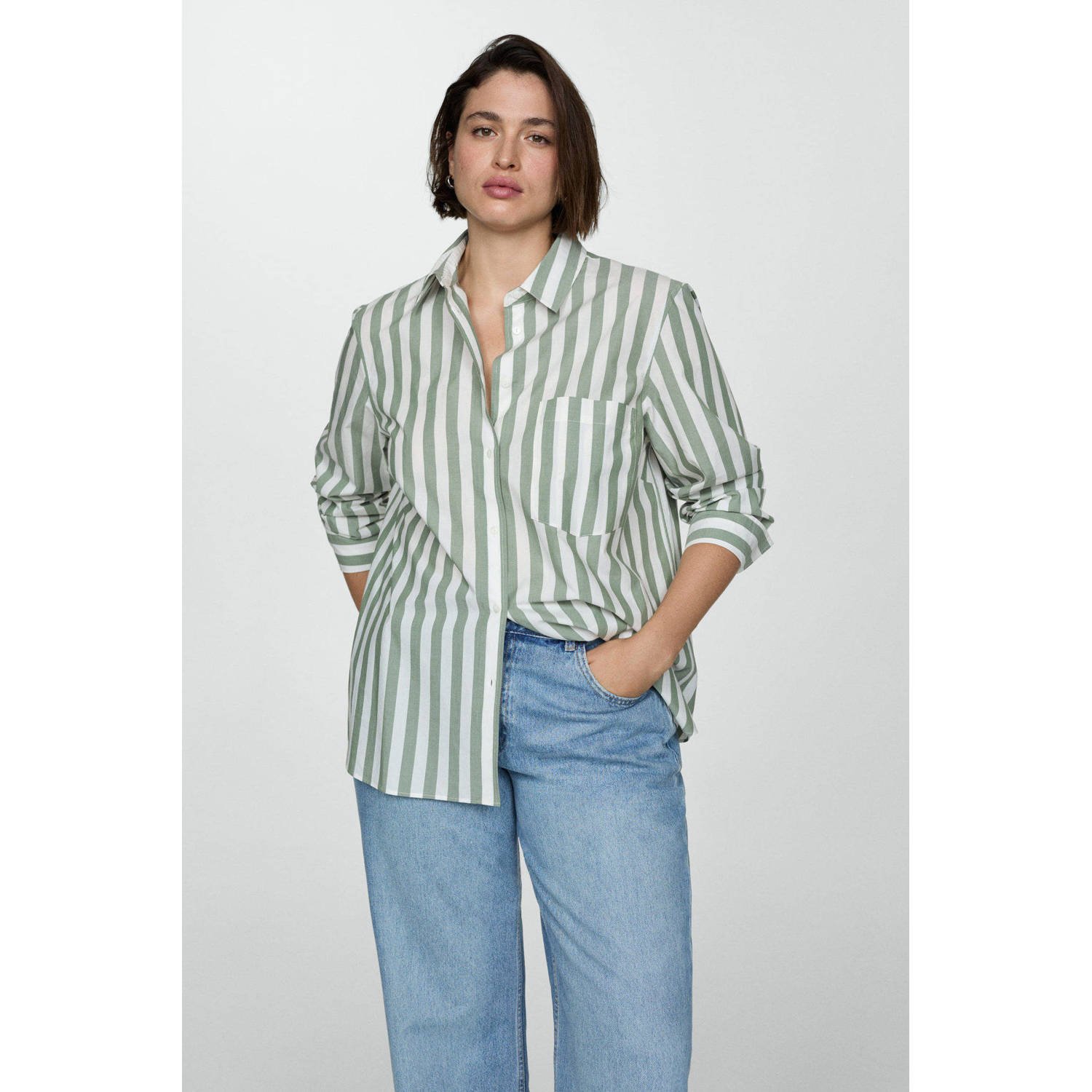 Mango gestreepte blouse groen ecru
