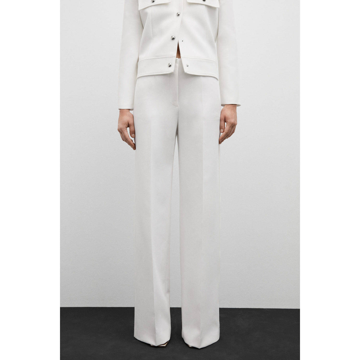 Mango high waist wide leg pantalon wit