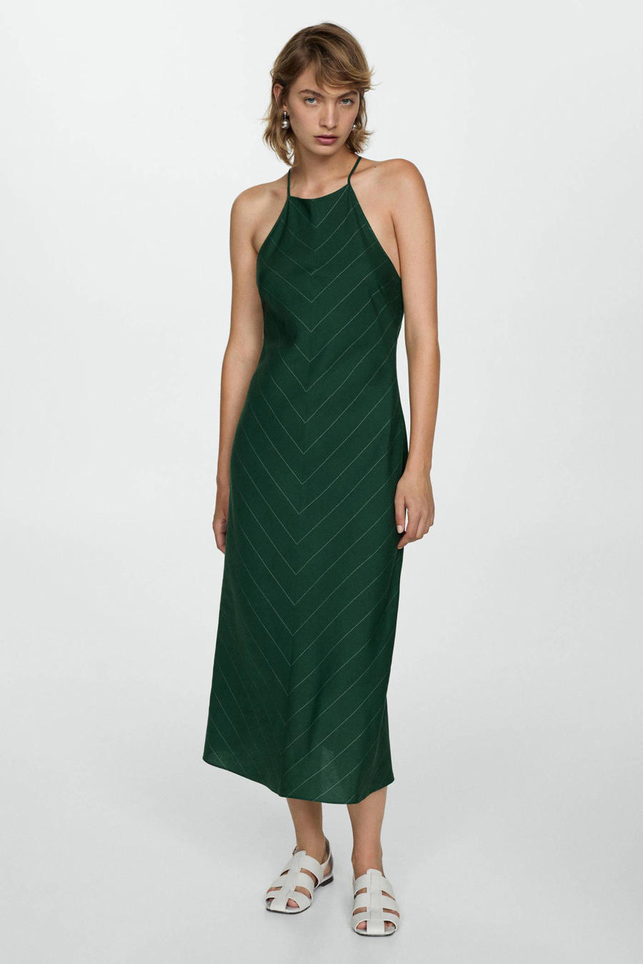 CUPSHE Midi-jurk voor dames, bloemen, vierkante hals, mouwloos, zijsplit, zelfbinden, casual, zomer, formele jurken, Groen Bloemetje, L