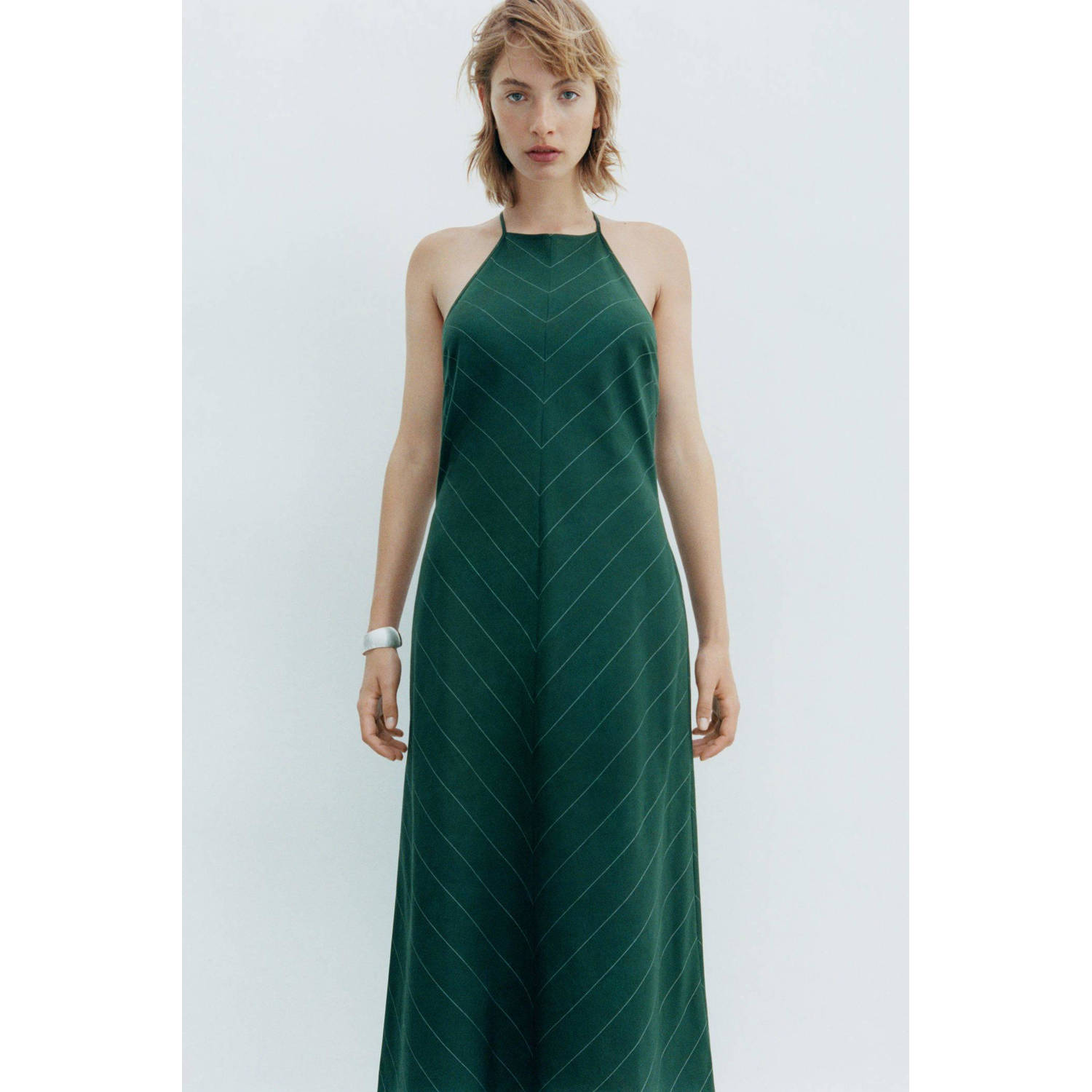 Mango halter jurk donkergroen