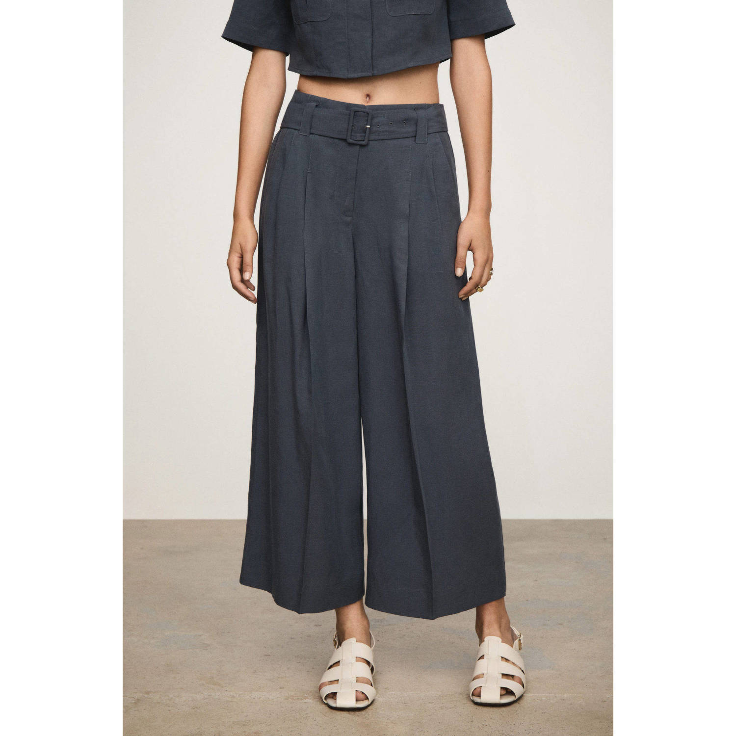 Mango loose fit broek grijsblauw
