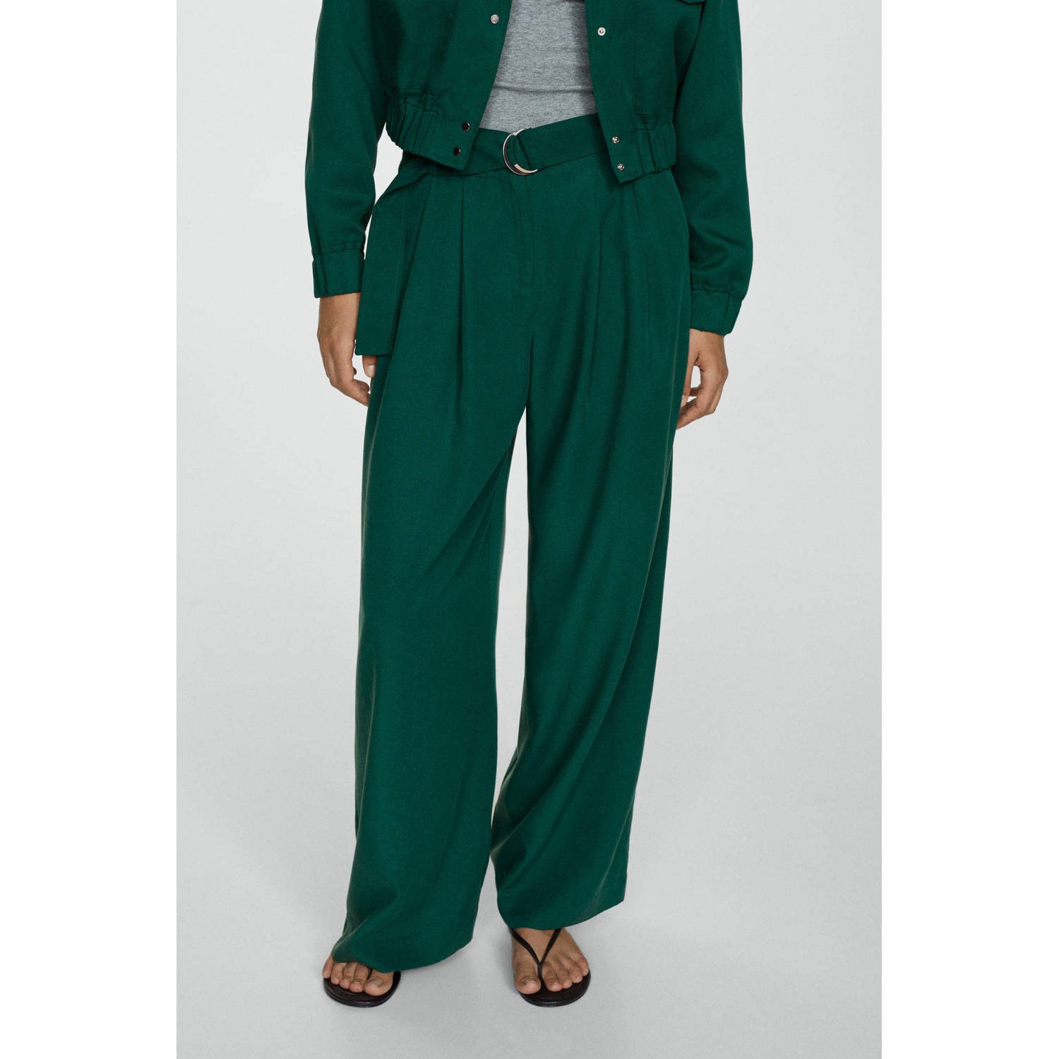 Mango wide leg pantalon met plooien en ceintuur