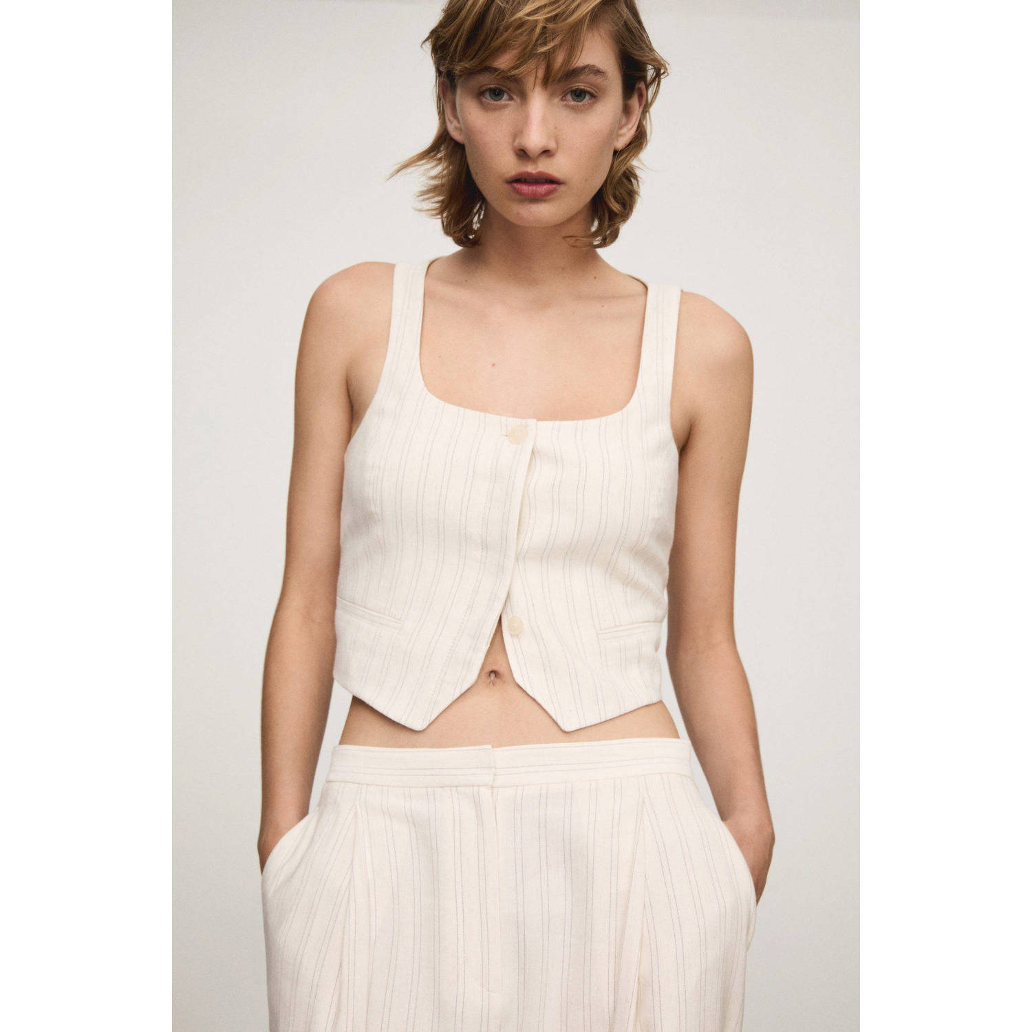 Mango gilet met krijtstreep ecru