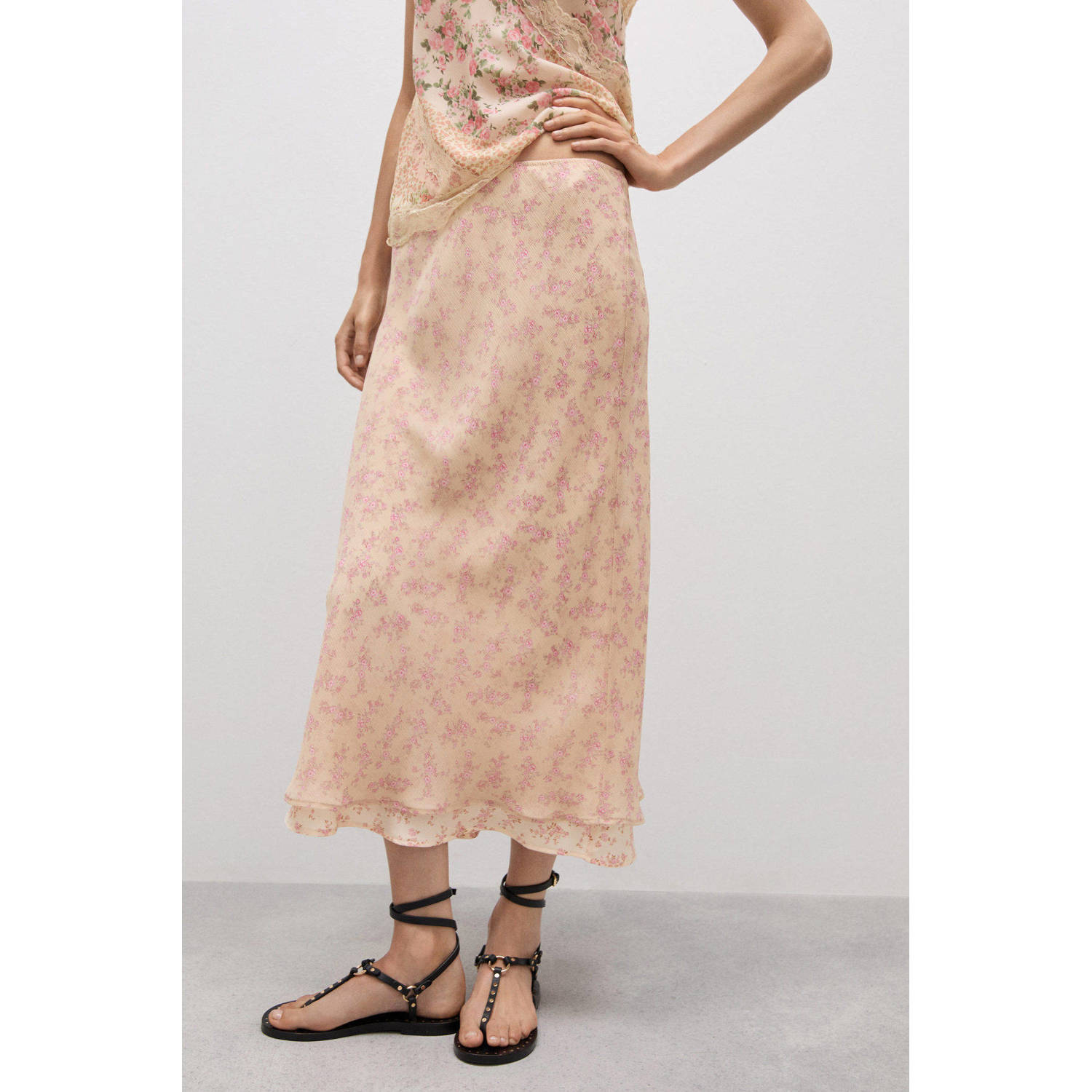 Mango maxi rok lichtroze