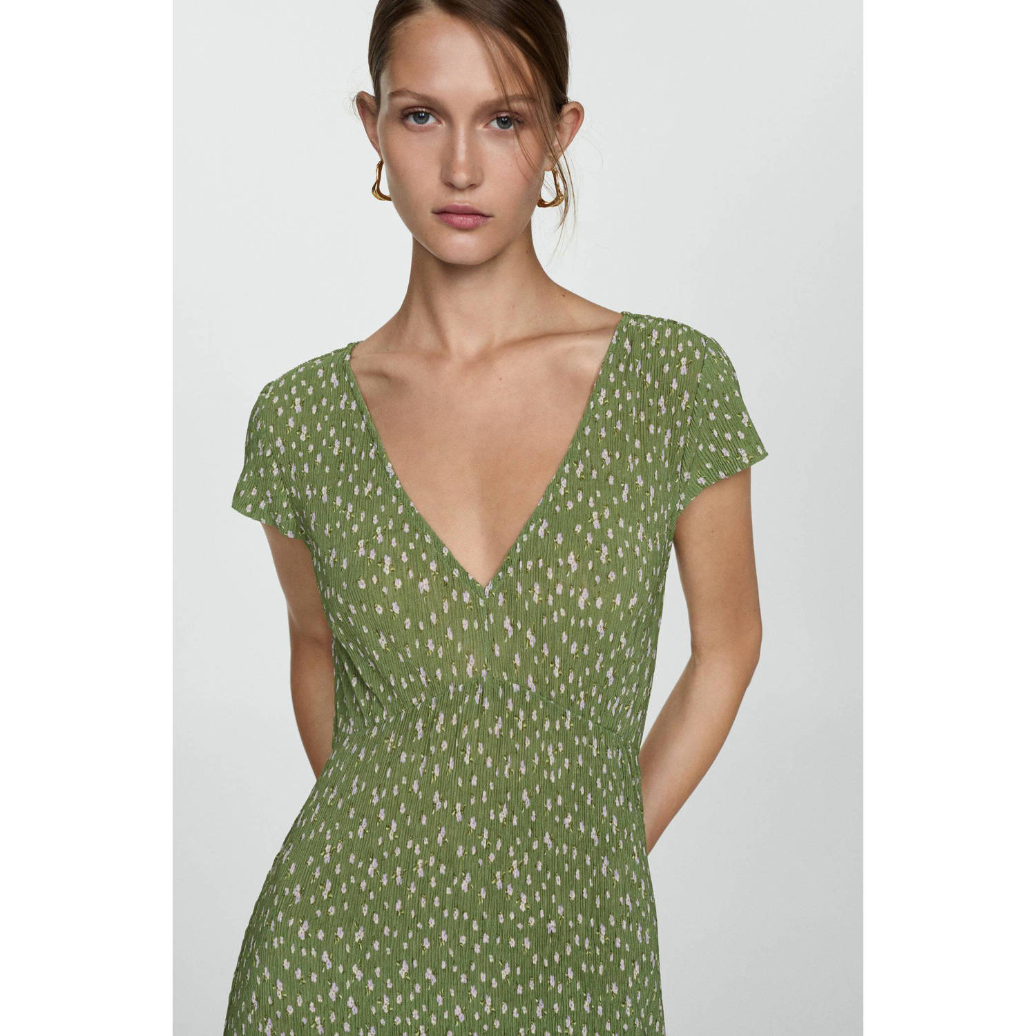 Mango maxi jurk met stippen groen