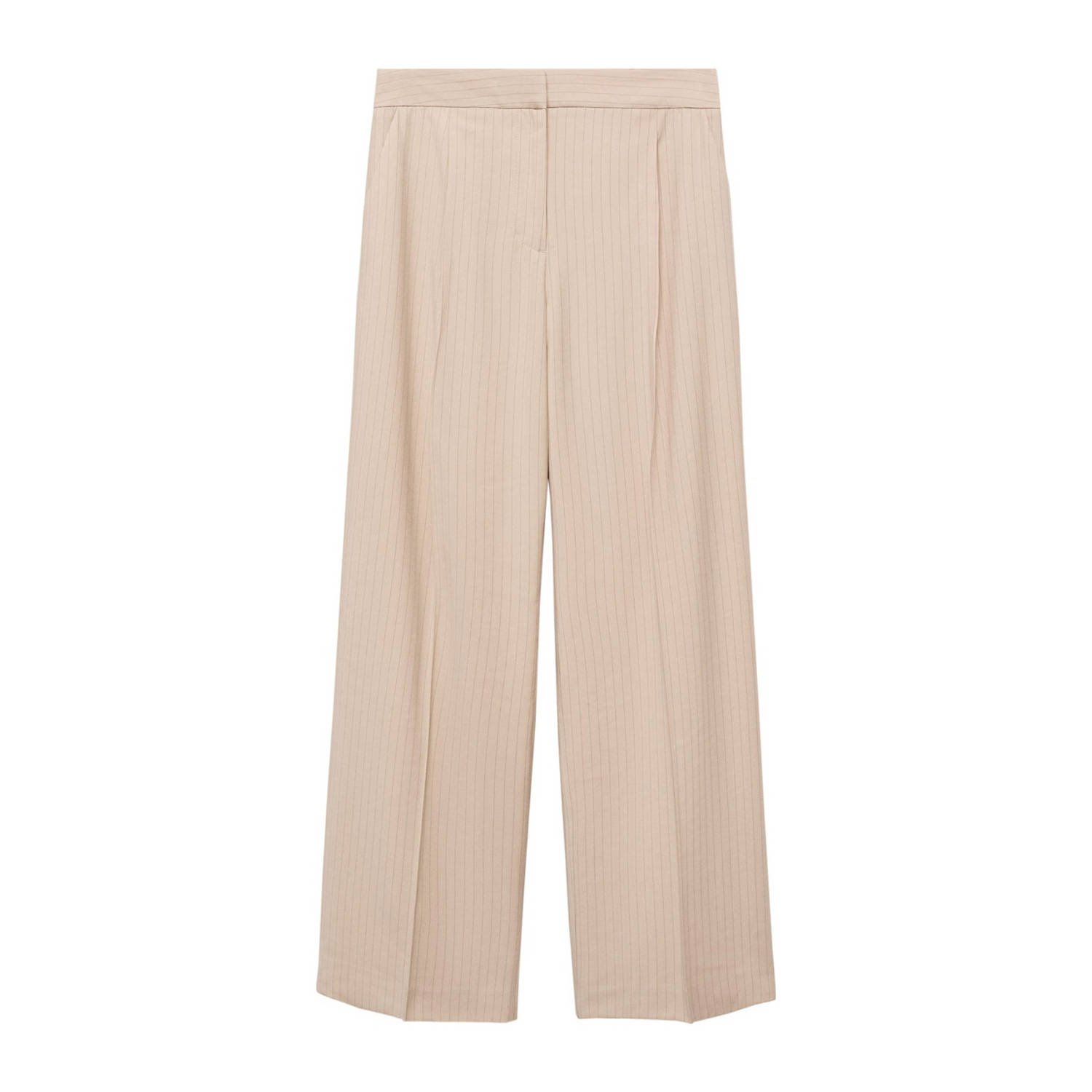 Mango wide leg broek met krijtstreep beige