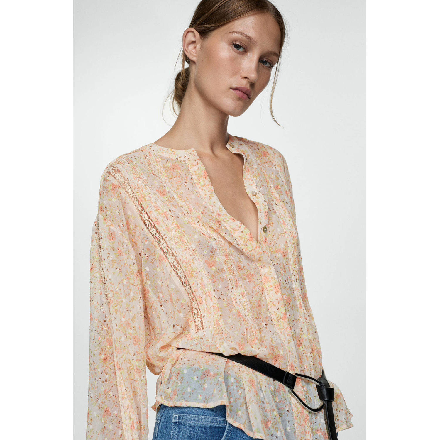 Mango gebloemde blouse beige oranje