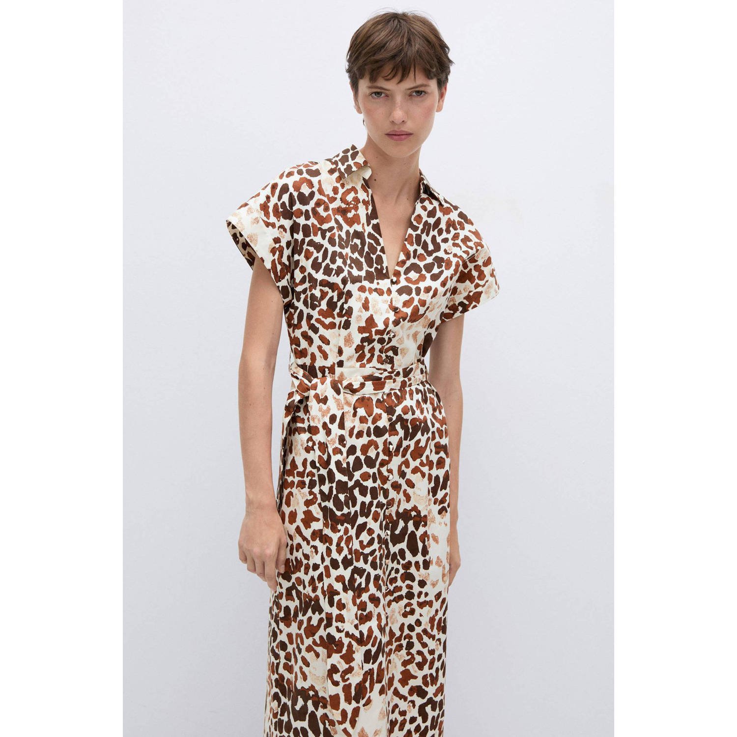 Mango jurk met dierenprint bruin beige donkerbruin