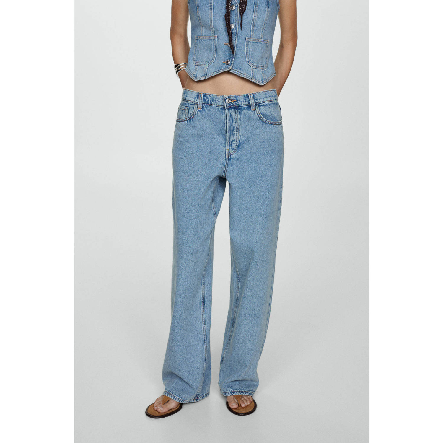 Mango wide leg jeans light blue denim