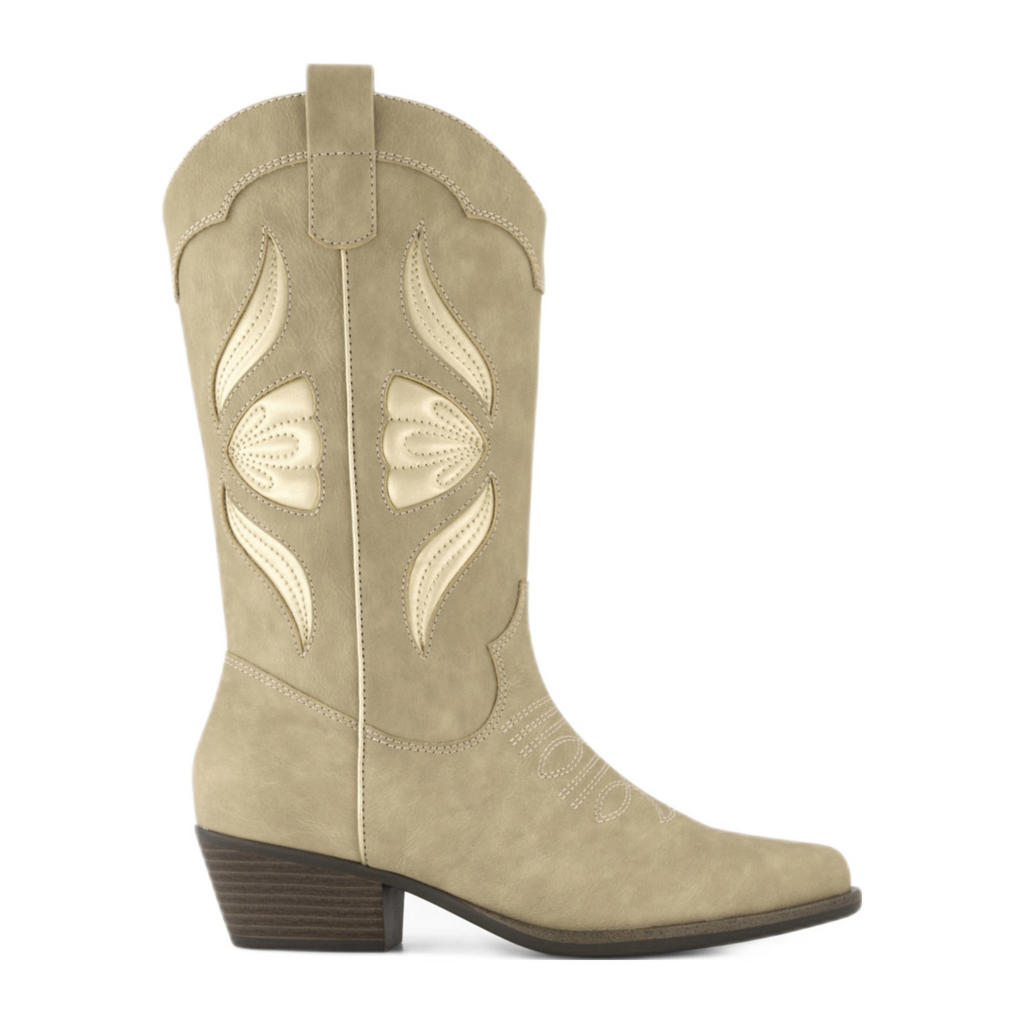 Beige dames Graceland cowboylaarzen van imitatieleer met western hak en halve rits