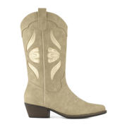 thumbnail: Beige dames Graceland cowboylaarzen van imitatieleer met western hak en halve rits