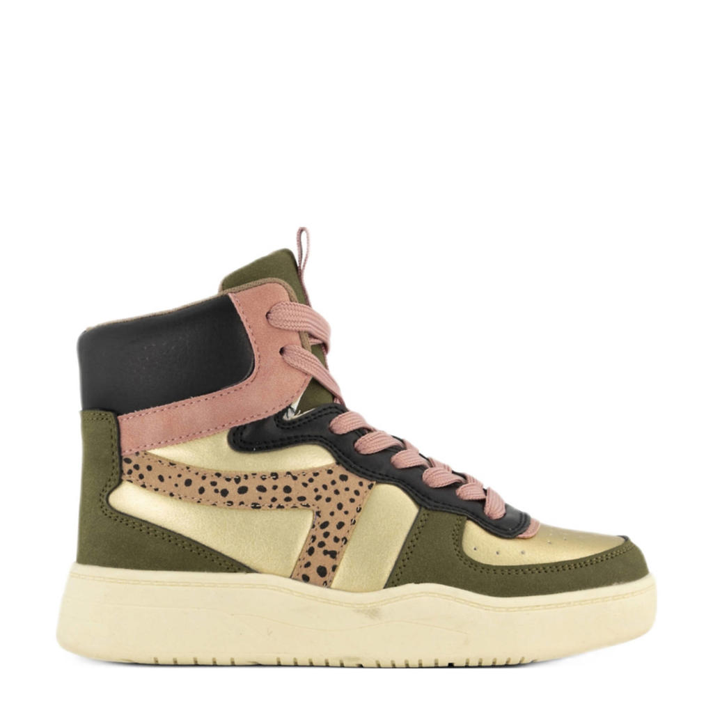 Kakikleurige meisjes Graceland sneakers van imitatieleer met veters