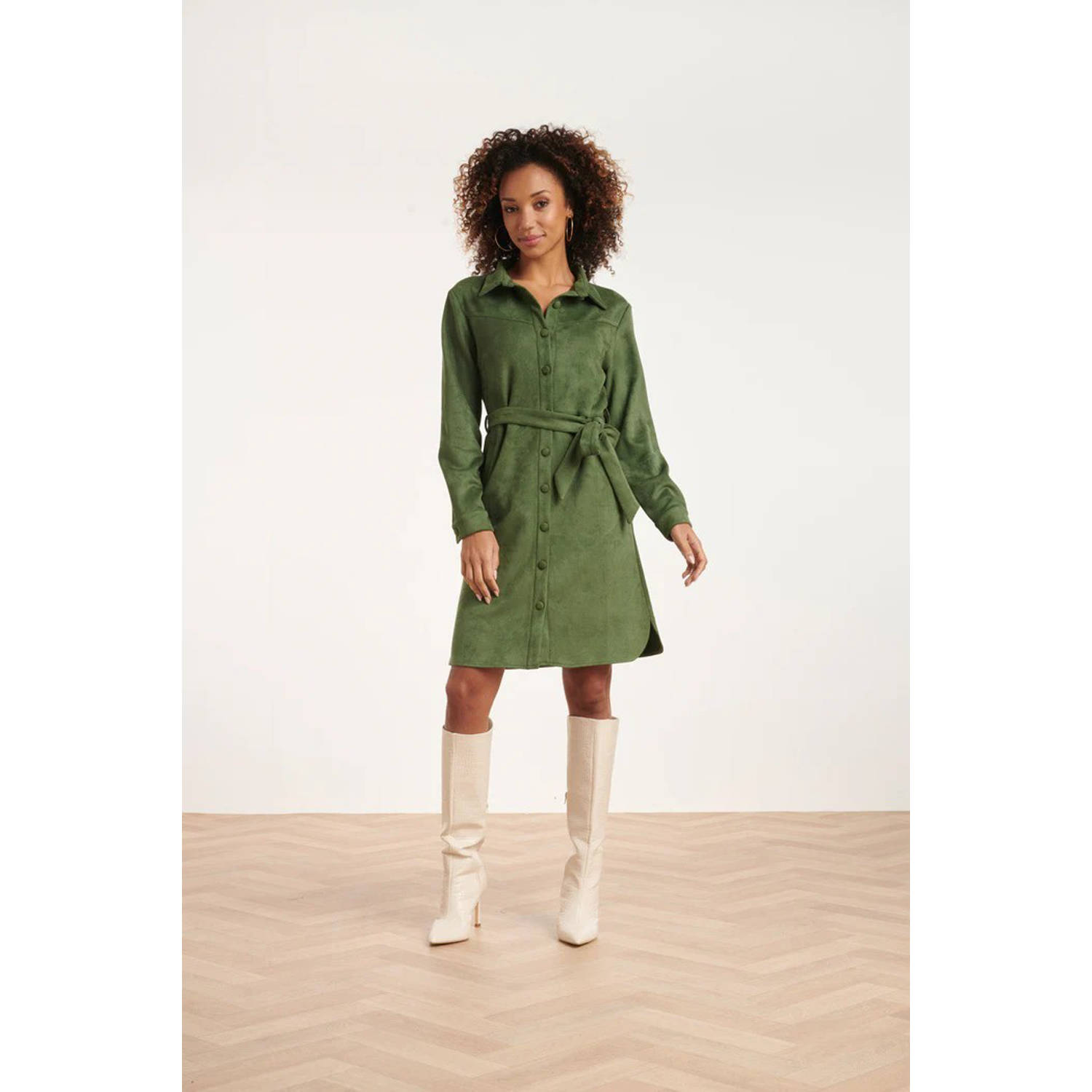 Smashed Lemon jurk van suede groen