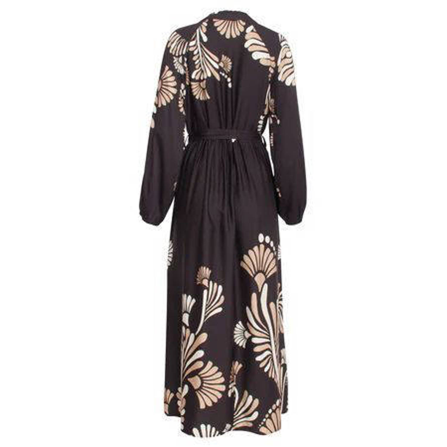 Smashed Lemon maxi blousejurk met grafische print en ceintuur zwart zand