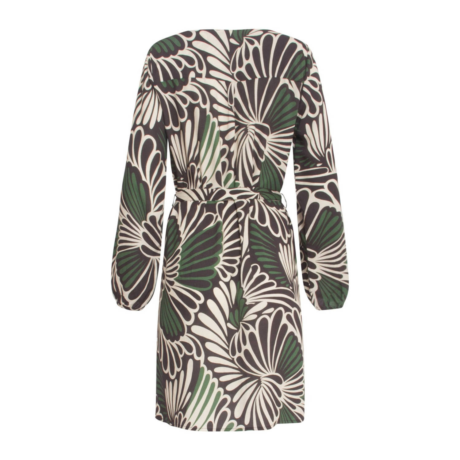 Smashed Lemon blousejurk met all over print en ceintuur groen ecru zwart