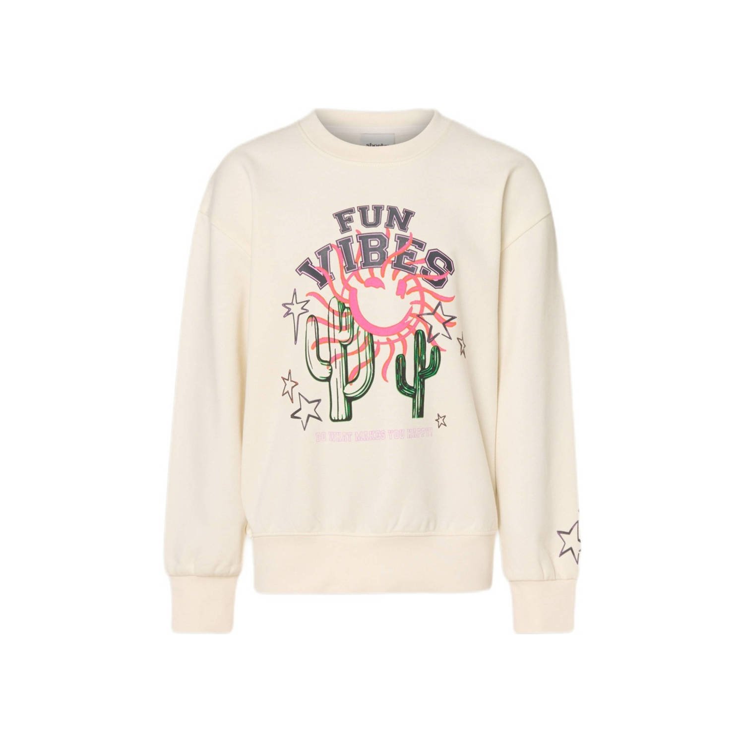 Shoeby sweater met grafische print ecru Wit Grafisch 122 128